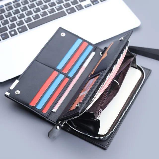 Men's Leather Wallet Black Brown Zippered