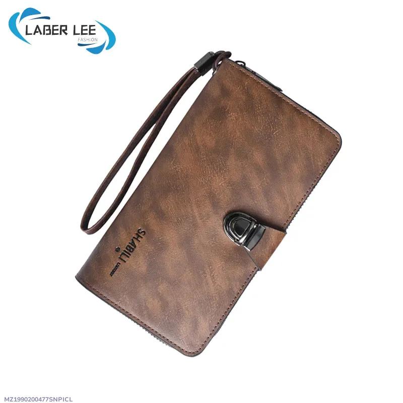 Men PU Leather Zippered Wallet Brown