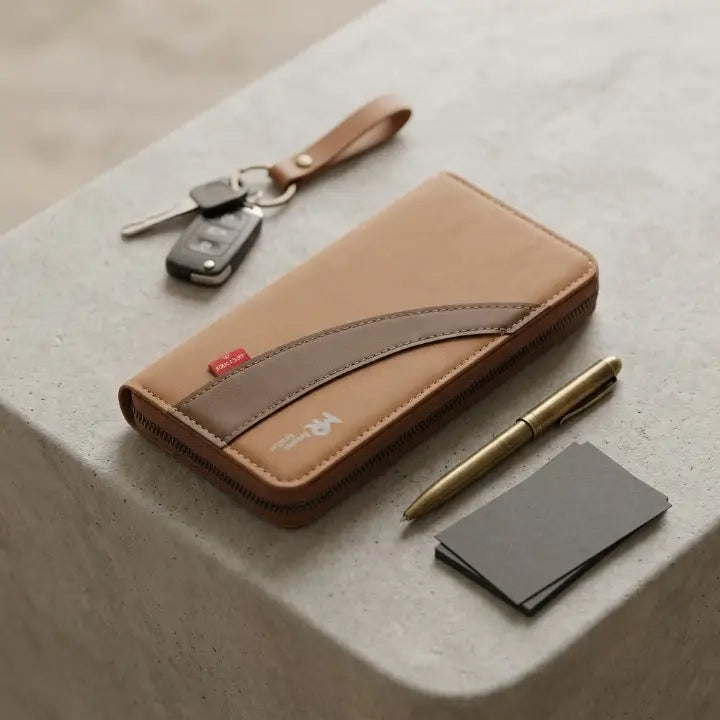 MR Leather Wallet with Zipper | Premium Men's Leather Wallet | Multi-Card Holder | Cash & Coin Pocket | Secure Zip Closure | Color Brown