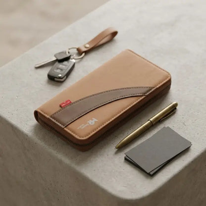 MR Leather Wallet with Zipper | Premium Men's Leather Wallet | Multi-Card Holder | Cash & Coin Pocket | Secure Zip Closure | Color Brown