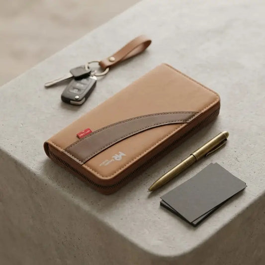 MR Leather Wallet with Zipper | Premium Men's Leather Wallet | Multi-Card Holder | Cash & Coin Pocket | Secure Zip Closure | Color Brown